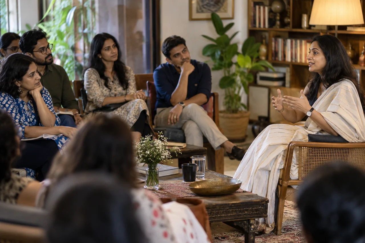 Audience listening in a small learning salon